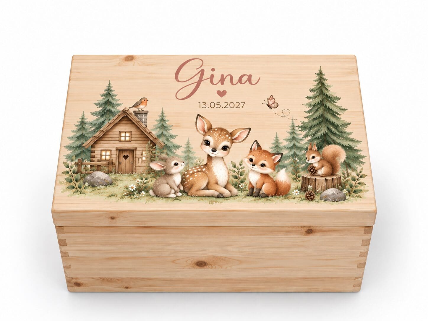 Erinnerungskiste Waldtiere personalisiert – Geschenk zur Geburt